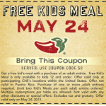 Chili’s:  Kids eat free tonight!