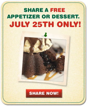 Chili’s: Free appetizer or dessert 7/25 only!