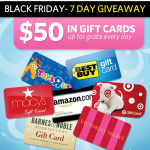 Win a $50 gift card for Black Friday:  Toys ‘R Us, Amazon, Target, and more!