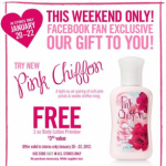 FREEBIE ALERT:  Free Bath & Body Works Pink Chiffon lotion (through 1/22 only!)