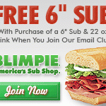 FREE Blimpie sub with purchase coupon!