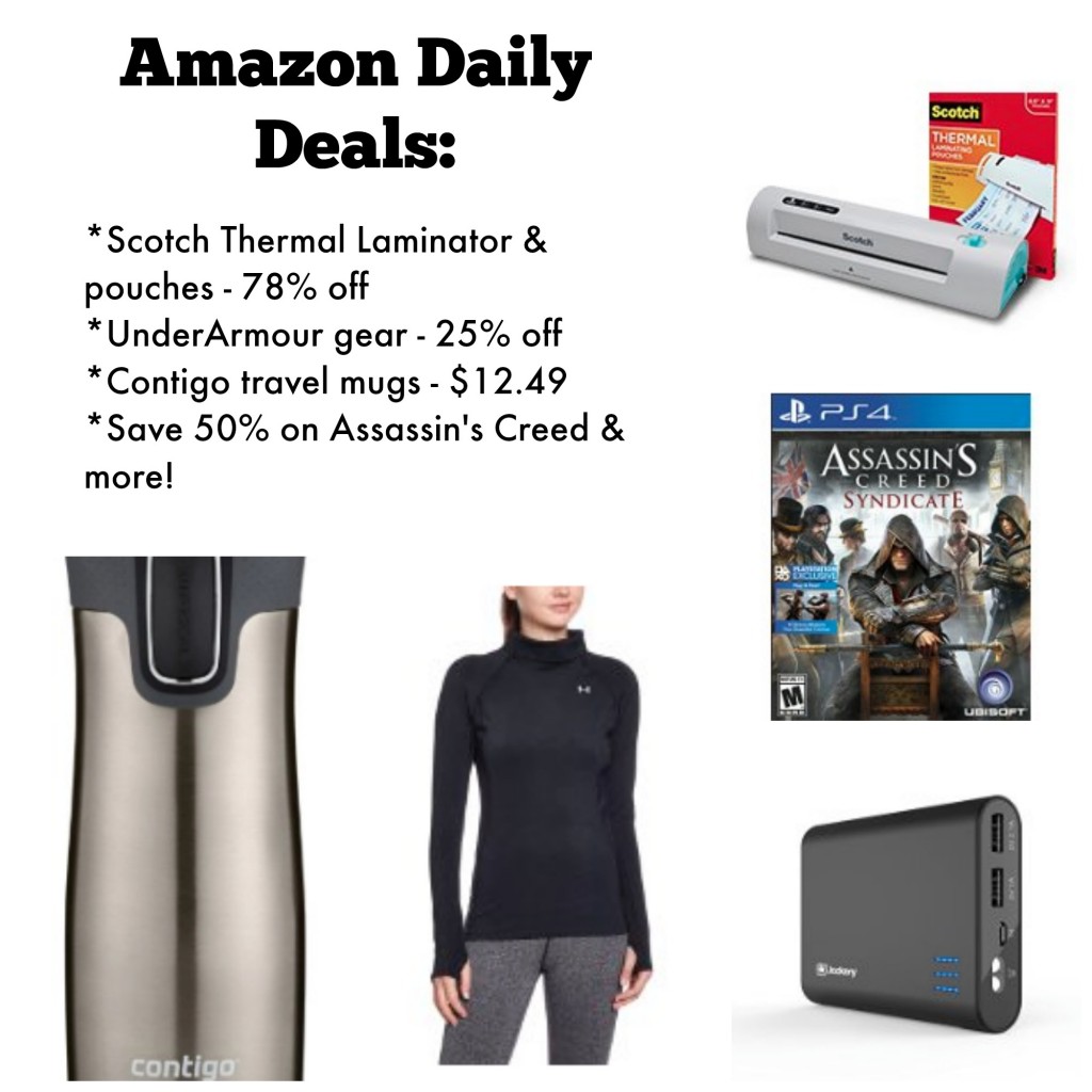 Amazon Daily Deals Contigo travel mugs, UnderArmour, Scotch laminator