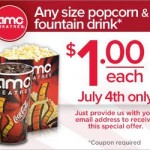 AMC $1 popcorn and fountain drinks plus $4 movie tickets