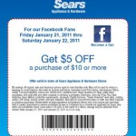 Save $5 off a $10 purchase at Sears Appliance & Hardware stores!