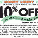 Hobby Lobby:  40% off one item printable coupon!
