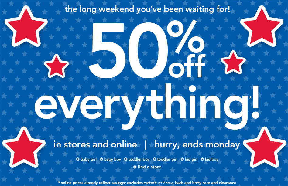 Carter’s 50 off EVERYTHING plus 20 off and 4 cash back!