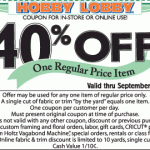 Hobby Lobby and Michael’s:  40% off printable coupons