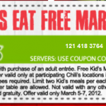 Chili’s:  Kids eat free 3/5-3/7!