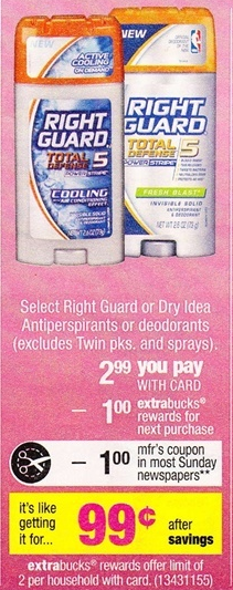 Right Guard Deodorant only $.99 after coupon at CVS!