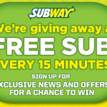 Subway Text to Win Sweepstakes:  Win a $6 Subway gift card (96 winners daily)